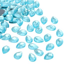 PATIKIL Acrylic Teardrop Gems, 50 Pcs 14x10mm Flat Back Teardrop Rhinestones Plastic Gems for Jewelry Making DIY Craft, Light Blue