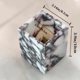 Artisanal Abode Natural Marble Pencil Pen Holder, Double Layer Desk Organizer,Office Supplies Storage ,Desktop Stationary, Makeup Brush Holder (Baogeli)