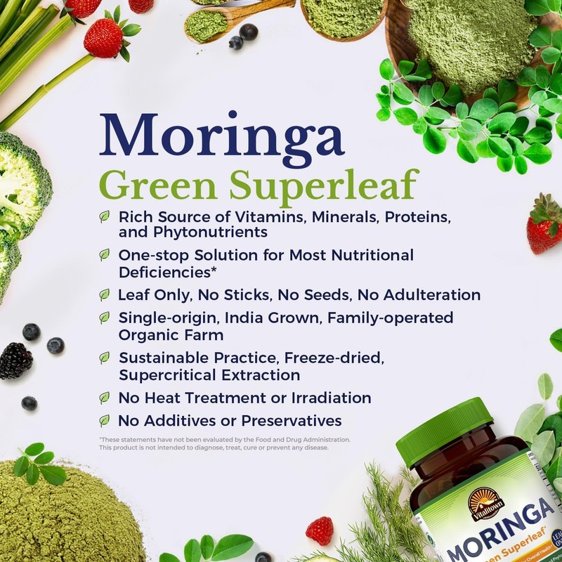 Vitalitown Moringa Capsules, Pure Moringa Oleifera Leaves, No Sticks, No