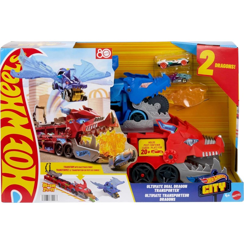 Hot Wheels City Ultimate Dual Dragon Transporter & 2 Die-Cast