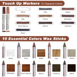 SEISSO Furniture Markers Touch Up, 25 Pcs Wood Furniture Repair Kits, Wood Markers and Wax Sticks with Beeswax for Scratches Stains Cover-Ups Hardwood Wooden Floors Tables Cabinet Bedposts