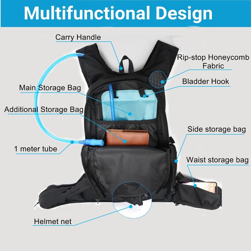 TANNOZHE Hydration Backpack with 2L Water Bladder, Lightweight Nylon Hydration
