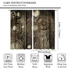 Vintage Clocks Curtains,Industrial Steampunk Mechanical Gear Curtains for Bedroom Living Room Kitchen Café Retro Pocket Watch Window Drapes 2 Panels Set,Total Size 42" x 45"