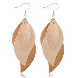 ANXIN boho unique Leather Earrings 2 Layered Lightweight Faux Leather Leaf Earrings Layered Design Drop Earrings Gift for Women (Style D)