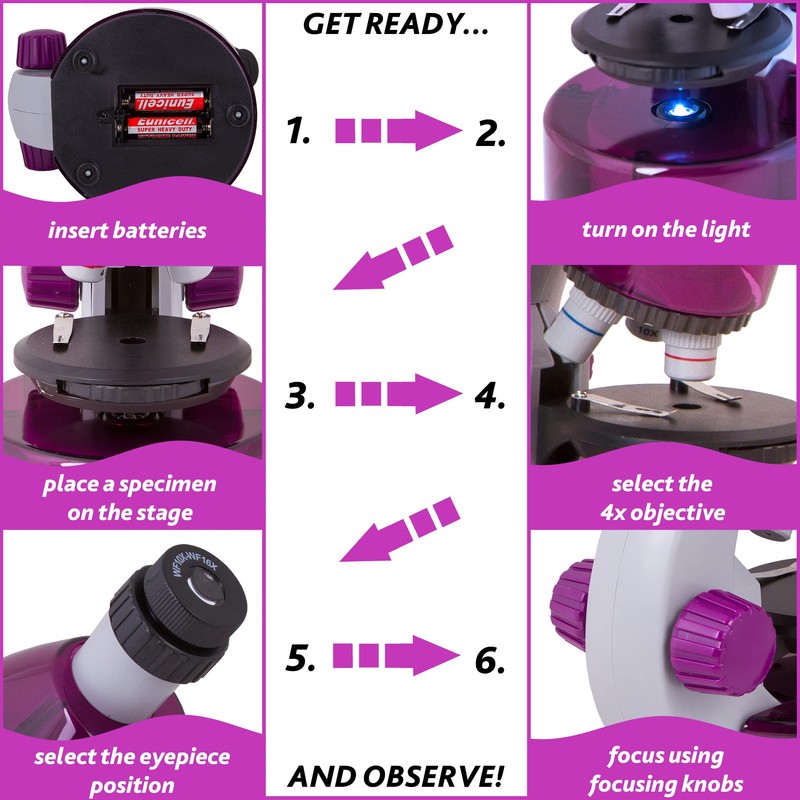 Levenhuk LabZZ M101 Amethyst STEM Microscopio per Bambini con Zoom