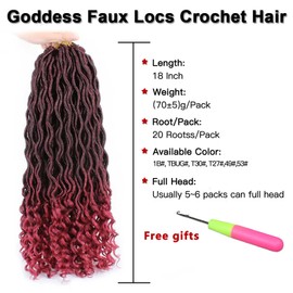 Xtrend 6 Packs 18 Inch Crochet Braids Twist Hair Goddess Faux Locs Curly Ends Dreadlocks Braids Synthetic Hair Extensions High Temperature for Black Women 20 Strands/Pack Colour TBUG