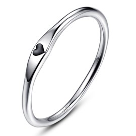 AVECON 925 Sterling Silver Simple Carve Heart Wedding Band Stackable Promise Ring for Her Size 6.5