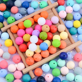 60Pcs 15mm Round Rubber Silicone Bead Bulk Loose Beads Gorgeous Making Kit for Keychain Tassels Necklace Bracelet Jewelry DIY Crafts Making