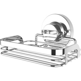 Cornat Seifenhalter 3 in 1 - Stabiler Gitterkorb - 3 verschiedene Befestigungsoptionen mit Saugnapf, Klebepad & Bohren - Verchromt / Seifenablage / Duschablage mit Seifenschale / T340276