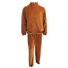 Sweatsedo Burnt Orange Mens Velour Tracksuit with White Piping (X-Large)