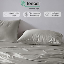 Southshore Fine Living, Inc. Silky Tencel Sheet Set, Deep Pocket California King 500 Thread Count Bed Sheets w/ 21" Deep Pocket Fitted Bedsheet and Oversized Cal King Flat Sheet, 2 Pillowcases; Grey