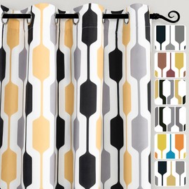DriftAway Riley Geo Room Darkening Blackout Thermal Insulated Grommet Lined Window Curtains Mid Century Geometric Pattern 2 Layers 2 Panels Each 52 Inch by 96 Inch Gold Black Gray
