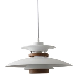 EFINEHOME Modern Decor Adjustable Pendant Lamp Kitchen Island, Aluminum and Wood Finish,1-Light E26 Base Ceiling Hanging Light for Dining Room Shop Restaurant (White+Dark Wood Grain, 40cm)