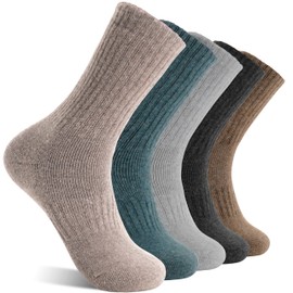 MOGGEI Womens Merino Wool Socks for Hiking Winter Warm Thick Thermal Crew Cozy Cabin Ladies Gift Comfy Boot Work Socks 5 Pairs(Assorted K(5 Pairs))