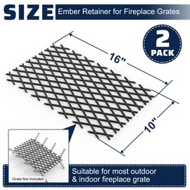Pearwow 2 Pcs Ember Retainer for Fireplace Grates, Metal Fireplace Grate Ember Retainer Mesh Keep Burning Embers from Falling, Fireplace Accessories 16 x 10 inch for Most Fireplace Grate, Fire Pits
