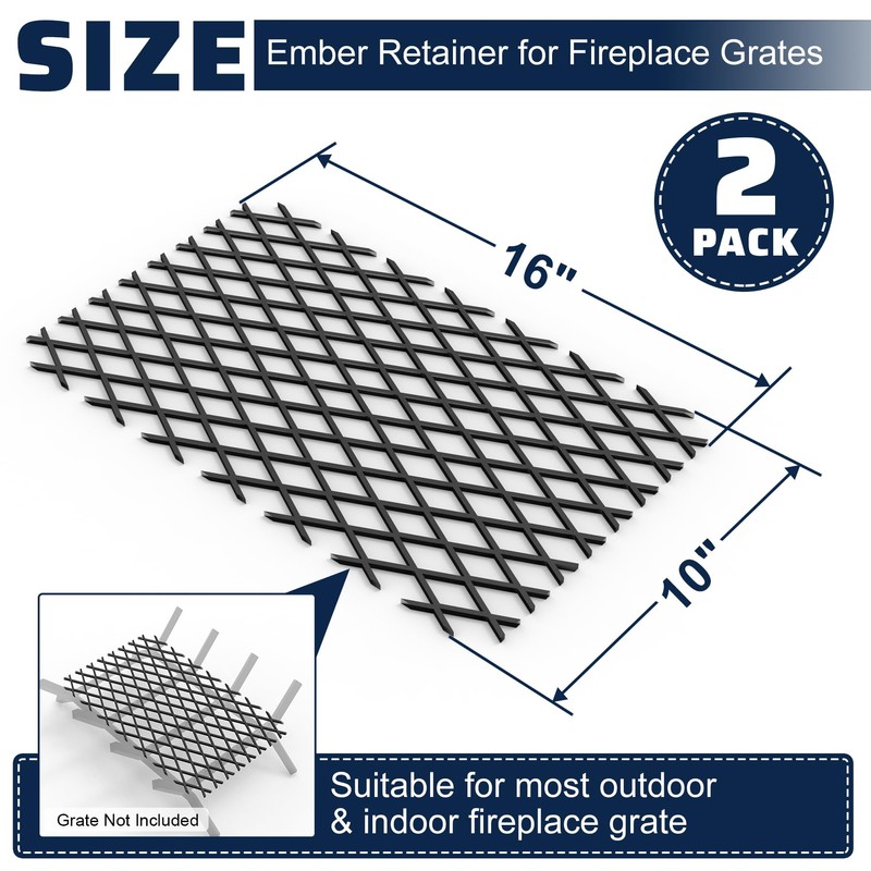 Pearwow 2 Pcs Ember Retainer for Fireplace Grates, Metal Fireplace