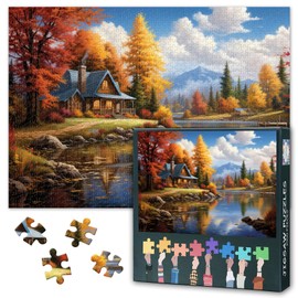 1000 Piece Jigsaw Puzzles Lake House Puzzle for Adults Landscape Illustration Collectible Puzzle Living Room Bedroom Office Wall Art Decoration Well Packaged Gift to Lover(27.5x19.7in)