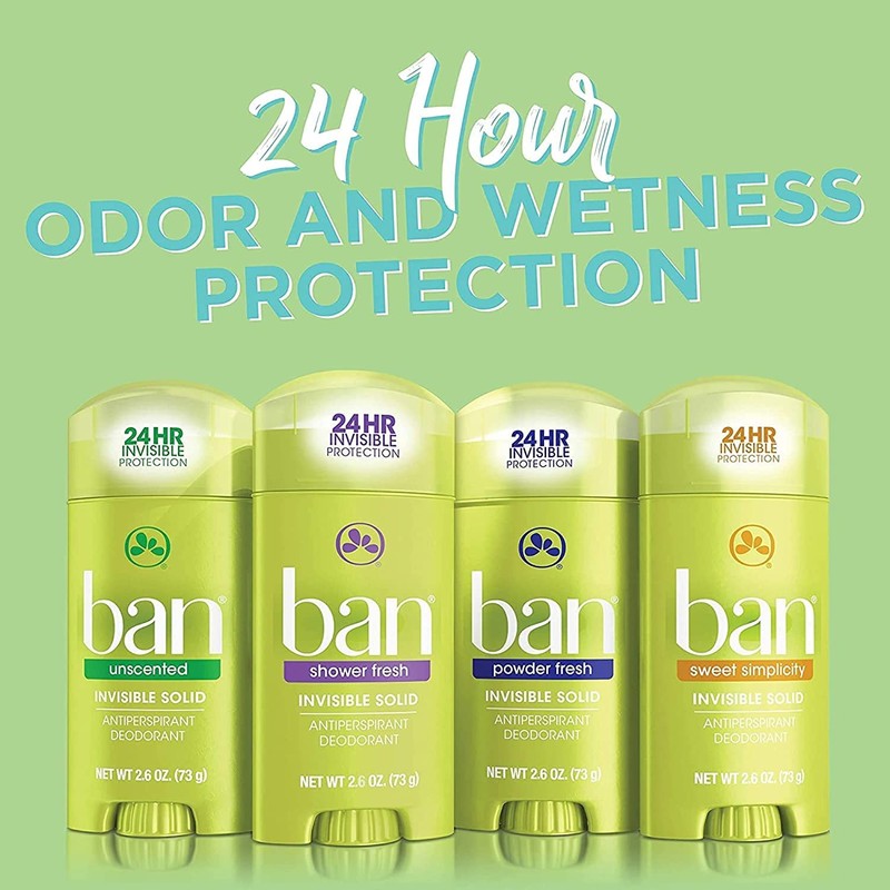 Ban Anti-Perspirant Deodorant Invisible Solid Unscented 2.60 oz (3 pack)