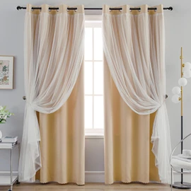 Anytime Home Curtains Blackout and Sheer Layered Solid Window Curtain Panel Pair with Grommet Top, 52Wx63L,Beige