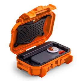 Evergreen ToughBox Tech Organizador – Para cámara, cables, discos duros, compatible con GoPro, etc. (Pequeña, bota de goma, naranja)