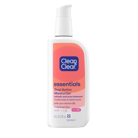 Clean & Clear Essentials Dual Action Oil-Free Facial Moisturizer, Salicylic Acid Acne Treatment with Pro-Vitamin B5 Moisturizes While Treating Acne & Helping to Prevent Pimples, 4 fl. oz, 3 Pack