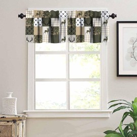 JanJCurt Camouflage Deer Window Valance for Kitchen, Vintage Camo Green Beige Plaid Rustic Cabin Wildlife Hunting Blackout Short Curtain for Farmhouse Bathroom Living Room Bedroom, 54x18inch