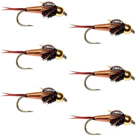 The Fly Fishing Place Barbless Bead Head Copper John Nymph Fly Fishing Flies - Set of 6 Flies Hook Size 14