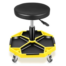 Auto Dynasty Mechanic Stool, Adjustable Rolling Pneumatic Creeper Garage Shop Seat with Tool Tray, 300 LBS Roller Seat for Workshop Auto Repair, Adjustable Height 15.7" to 21", Yellow