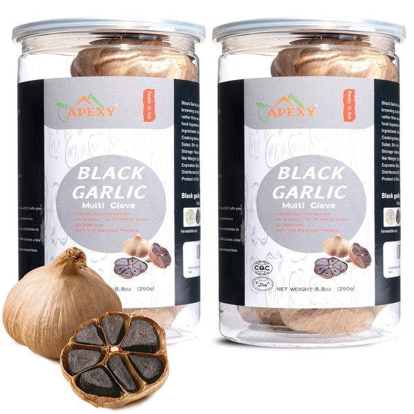 APEXY - Guantes de ajo negro fermentados durante 90 días, 0 aditivos, alto en antioxidantes, certificado HALAL 8.5 onzas, paquete de 2