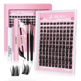 Uilulu Lash Clusters kit 10-18mm DIY Lash Extension Kit 120 D Curl Lash Clusters 0.07D Wispy Individual Lashes Clusters False Eyelashes Eye Lash Extension Lash Kits Extensions Kit U05 Kit