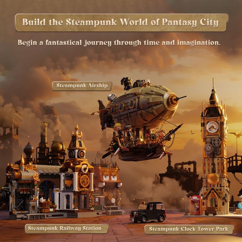 PANTASY Steampunk Airship Model Kit for Adults, Dual-Layer Zeppelin with