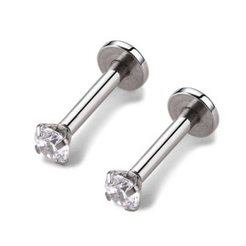 Candyfancy 16g 8mm 2/3/4mm Cubic Zirconia Gem Ear Cartilage Tragus Helix Studs Earrings Lip Labret Piercing (2pcs 3mm Stone 8mm bar)