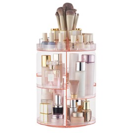 SUNFICON Pink Rotating Makeup Organiser Crystal 360 Rotation Cosmetic Storage Holder Makeup Turntable Spin Display Stand Bathroom Bedroom Vanity Dressing Table Gift Girl Lady Women