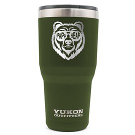 Yukon Outfitters Freedom High Grade 18/8 Corrosion-Resistant Stainless Steel Double Wall Vacuum Insulated Tumbler (30oz / 890ml) - 7.85" H x 3.9" Top Dia. / 2.9" Bottom dia., Papa Bear - Olive Drab