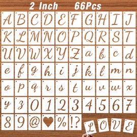 DZXCYZ 2 Inch Letter Stencils Kits, 66 Pcs Calligraphy Alphabet Stencils and Number Stencils for Painting on Wood, Cursive Lettering Stencil Upper and Lower case, Reusable Plastic Art Craft Stencils