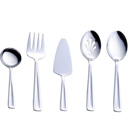 Hostess Serving Utensil Set, GoGeiLi 5-Piece Stainless Steel Flatware Silverware Serving Set, Include Pie Server, Serving Spoon, Slotted Serving Spoon, Serving Fork and Gravy Ladle