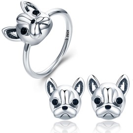 Presentski French Bulldog Silver Ring New Process of Enamel Noble Gift for Women