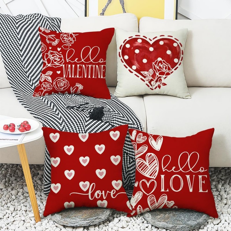 Valentines Day Pillow Covers 16 x 16 Inch Set of