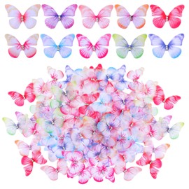 JJUNW Pack of 60 3D Butterflies, Translucent Chiffon Butterflies, 3D Butterflies, Decorative Ornament for DIY Decoration, Scrapbooking, Luggage, Wall and Window, Hair Clip Decoration (Style A)