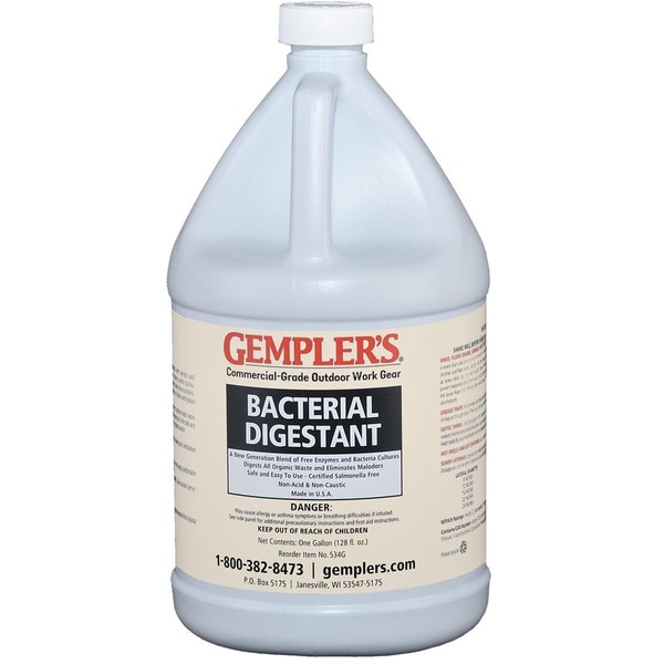 GEMPLER’S Extra-Strong All Natural Bacterial Digestant, 1 Gallon, for Treating and Keeping Septic Tanks and Drain Lines Clear + Best Odor Eliminator for Drains, Grease Traps, Sinks, Urinals/Toilets