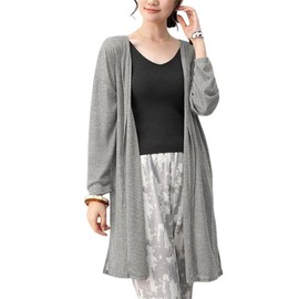 Kayiyasu Women's Cardigan, Summer, UV Protection, Loose, Summer Cardigan, V Neck, Medium Length, Soft, Cooling Protection, Breathable, Transparent, Casual, Work or School, gray (light gray)