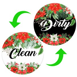 Dishwasher Magnet,Clean Dirty Sign Indicator- Double Sided Magnet with Magnetic Plate, Kitchen Dish Washer Refrigerator Reversible Indicator Poinsettias Flower
