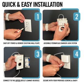 Permaplug [Charger & Cable Included] Simplest Way to Lock Your Charger & Cord, Anti-Theft & Tug-Proof Charger Lock, Baby Proof, Adult Proof, Child Proof & Safety Device (Type-C Cable)