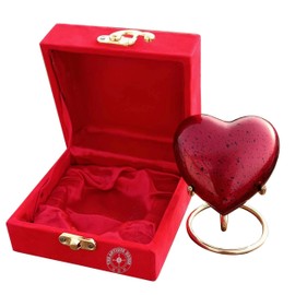 Red Urn Keepsake with Red Box - Mini Heart Cremation Urn & Brass Stand - for Your Loved One with Red Urn for Baby Girl & Boy - Small Red Heart Urn for Human Ashes - Perfect Urn for Adults & Infants