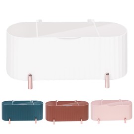 Glarks 1 Pack White Cotton Swab Holder, 3 Grids Separate Cotton Swabs Dispenser with Clear Lid, Cotton Ball Storage Box for Cotton Pads Swabs Rounds Balls (White)