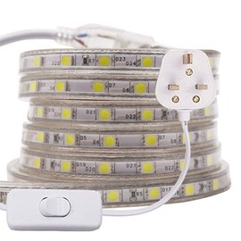 GQL 2m 5050 LED Strip Warm White with Switch (80cm Cable), Mains Powered SMD 60LEDs/m Commercial Rope Light, IP65 Waterproof for Indoor/Outside Decoration UK Plug Supply