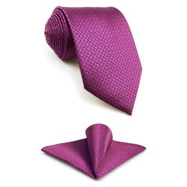 S&W SHLAX&WING Fuchsia Men's Necktie, Silk, Plain, Purple, Wedding, 3.5" x 63" Necktie + Pocket Square