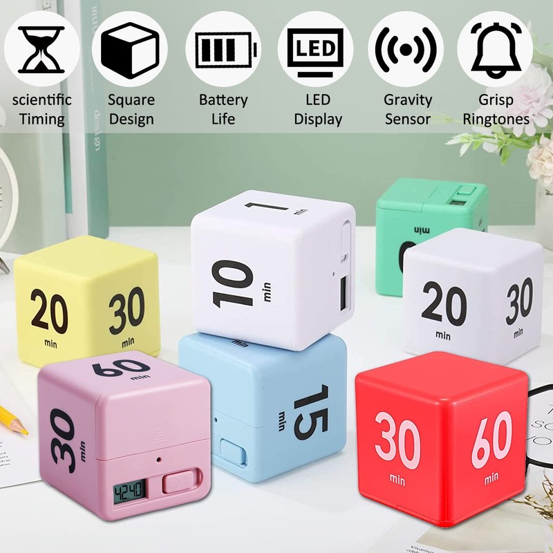 DQDEDIAN Cube Timer, Kitchen Timer with Gravity Flip Countdown Settings