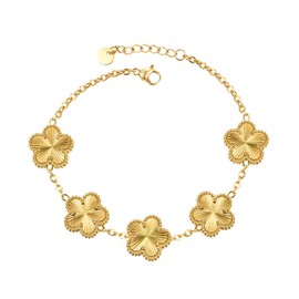 UOOANUO Four Leaf Clover Bracelet for Women 14K Gold Plated Stainless Steel Link Bracelet Wrist Jewelry