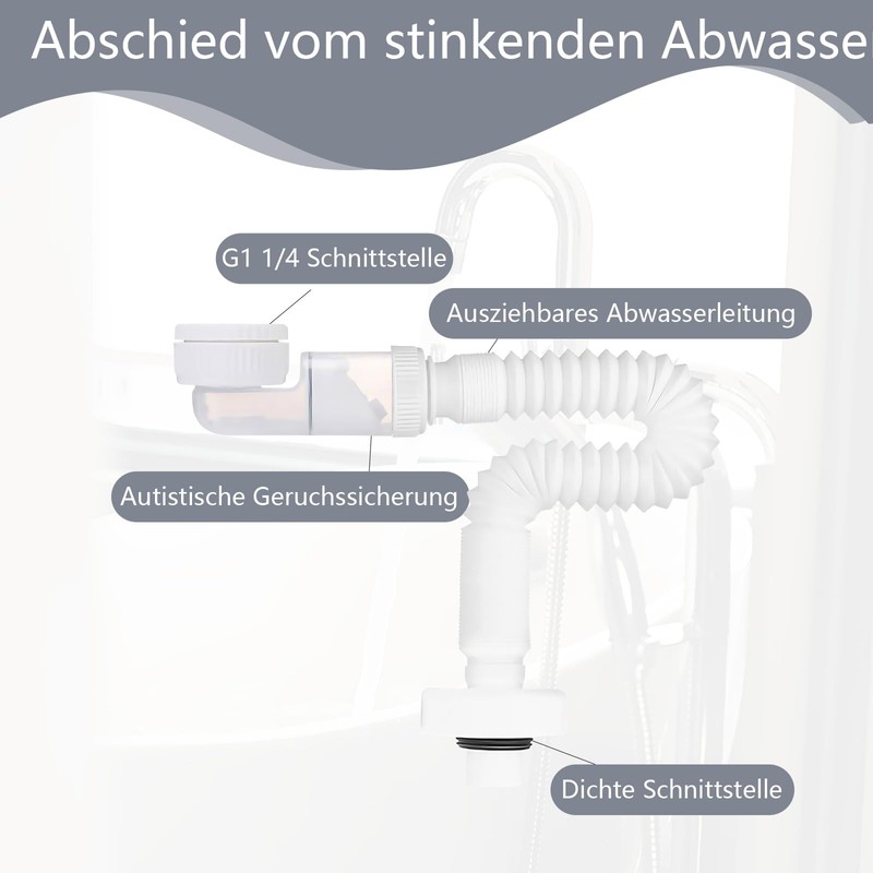 1 1/4 Inch Space-Saving Siphon Washbasin, Sink Drain Fitting, Expandable